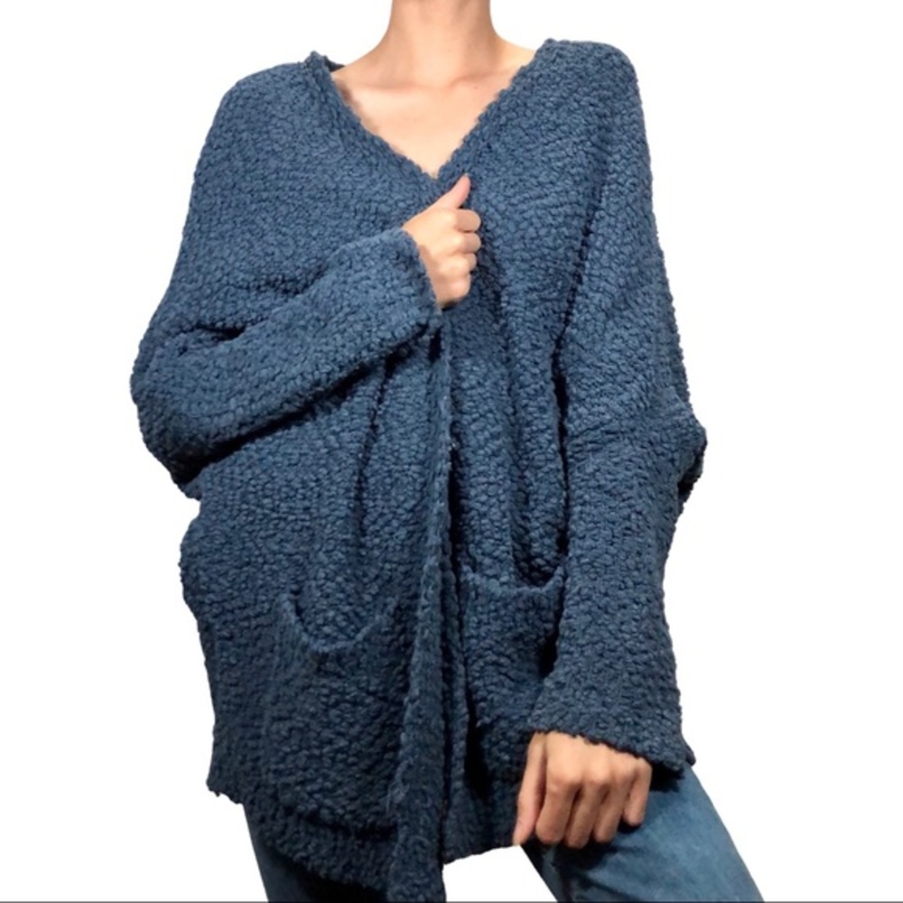 Umgee Women’s Dark Blue Popcorn Knit Open Front Cardigan Sweater